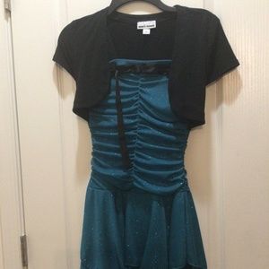 Amy Closet girls dress green and black sparkly layered ruffle bottom Size:12